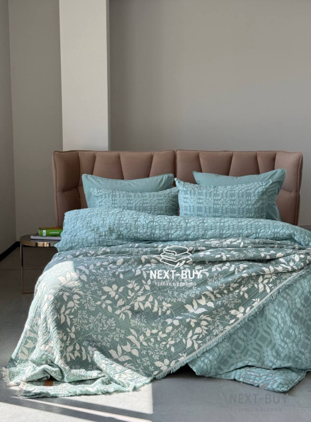 Эксклюзивное Семейное постельное белье Limasso Kristal Mineral blue 160х220(2шт) из вареного хлопка