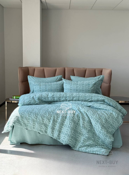 Эксклюзивное Семейное постельное белье Limasso Kristal Mineral blue 160х220(2шт) из вареного хлопка