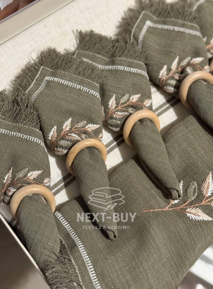 Скатертина 160×220, ранер та 6 серветок з вишивкою OLIVE EARTH Istambul Туреччина