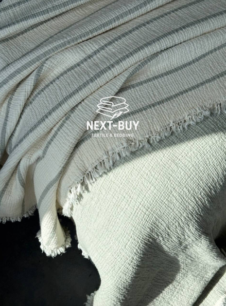 Муслиновое покрывало Nature veli krem/olive  евро Турция