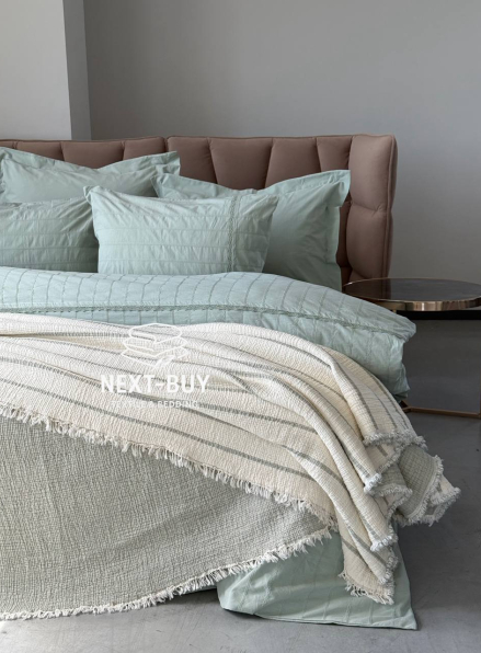 Муслиновое покрывало Nature veli krem/olive  евро Турция