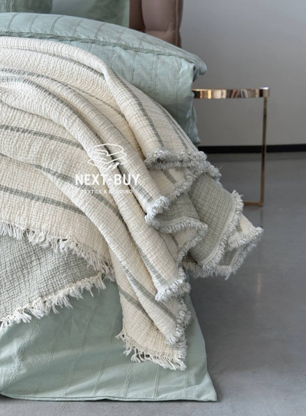 Муслиновое покрывало Nature veli krem/olive  евро Турция