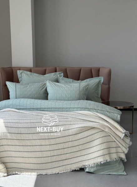 Муслиновое покрывало Nature veli krem/olive  евро Турция