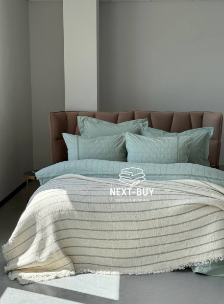 Муслиновое покрывало Nature veli krem/olive  евро Турция