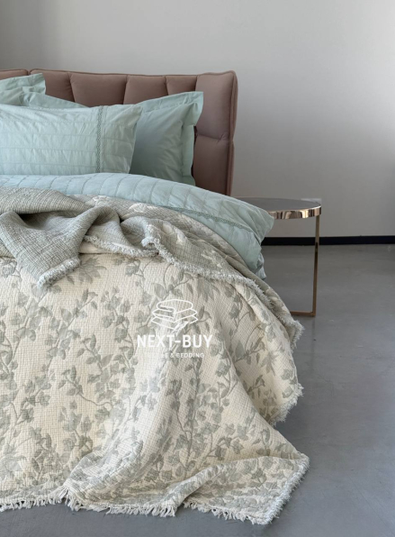 Муслиновое покрывало Misty Garden haki/krem евро Турция