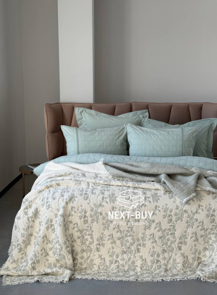 Муслиновое покрывало Misty Garden haki/krem евро Турция