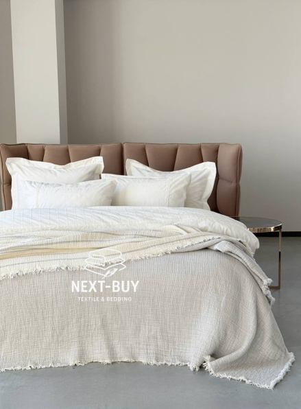 Муслиновое покрывало Nature veli gri/white  евро Турция