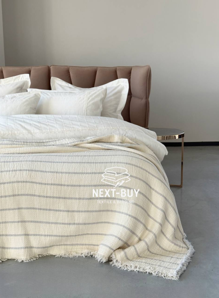 Муслиновое покрывало Nature veli gri/white  евро Турция