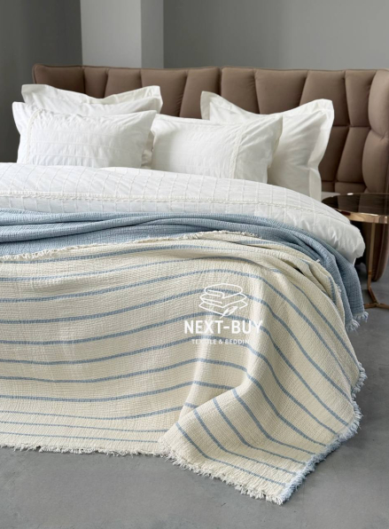 Муслиновое покрывало Nature veli blue/krem евро Турция