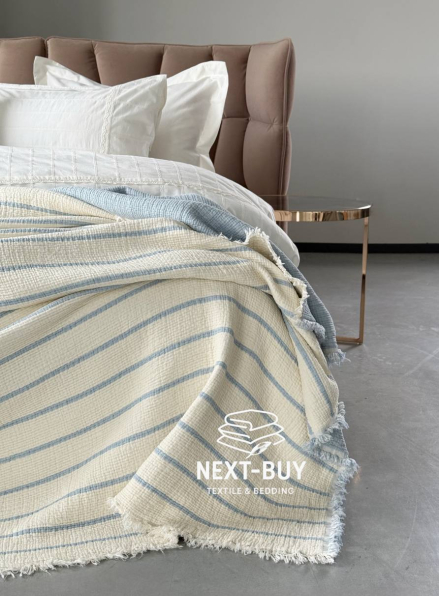 Муслиновое покрывало Nature veli blue/krem евро Турция