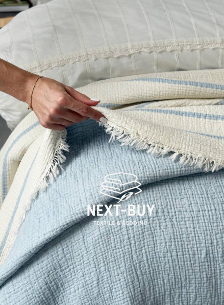 Муслиновое покрывало Nature veli blue/krem евро Турция