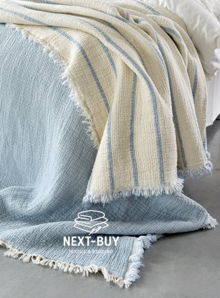 Муслиновое покрывало Nature veli blue/krem евро Турция