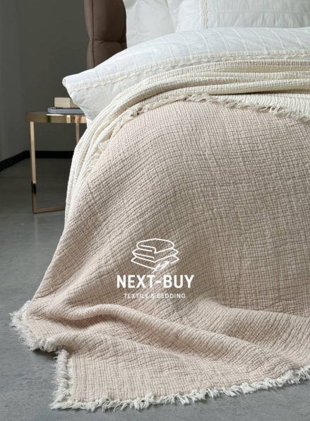 Муслиновое покрывало Nature veli krem/bej  евро Турция