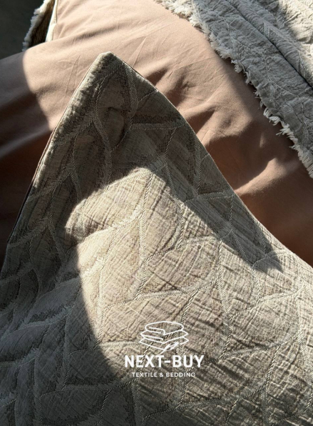 Премиум комплект постельного белья из варёного хлопка Dafne Beige с покрывалом и пледом | Турция