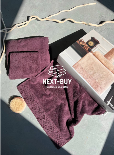 Maison Dor Naturella набір рушників 3шт 30х50 50х90 70х140 махра з мереживом фіолетовий