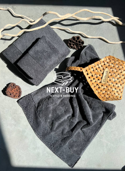 Maison Dor Naturella набір рушників 3шт 30х50 50х90 70х140 махра з мереживом антрацит