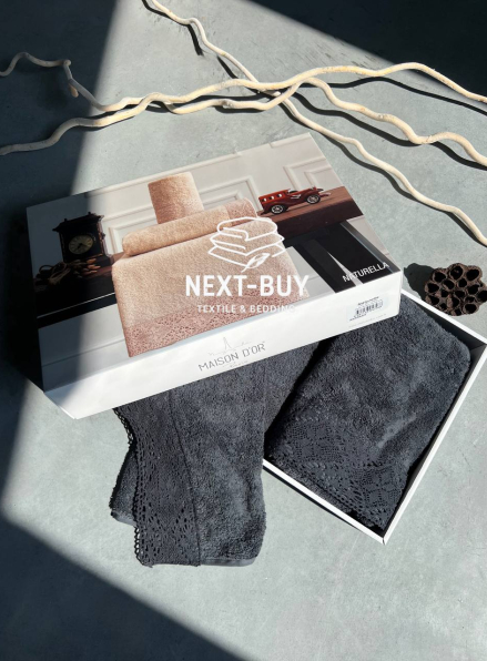 Maison Dor Naturella набір рушників 3шт 30х50 50х90 70х140 махра з мереживом антрацит