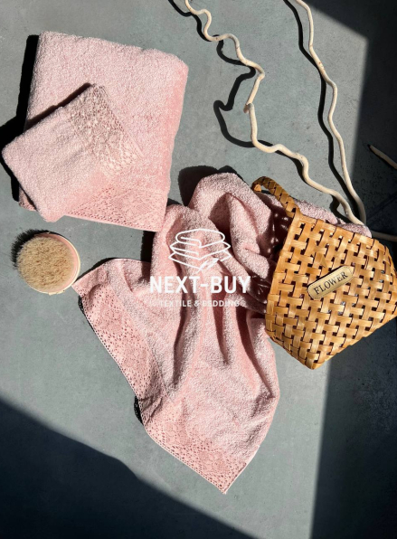 Maison Dor Naturella набір рушників 3шт 30х50 50х90 70х140 махра з мереживом рожевий