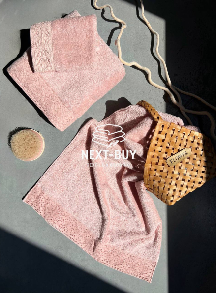 Maison Dor Naturella набір рушників 3шт 30х50 50х90 70х140 махра з мереживом рожевий
