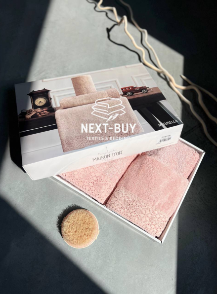 Maison Dor Naturella набір рушників 3шт 30х50 50х90 70х140 махра з мереживом рожевий