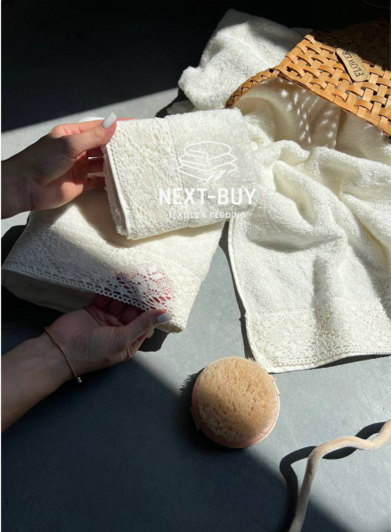 Maison Dor Naturella набір рушників 3шт 30х50 50х90 70х140 махра з мереживом кремовий