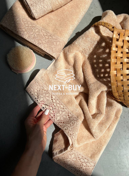 Maison Dor Naturella набір рушників 3шт 30х50 50х90 70х140 махра з мереживом бежевий