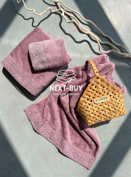 Maison Dor Naturella набір рушників 3шт 30х50 50х90 70х140 махра з мереживом світло-фіолетовий