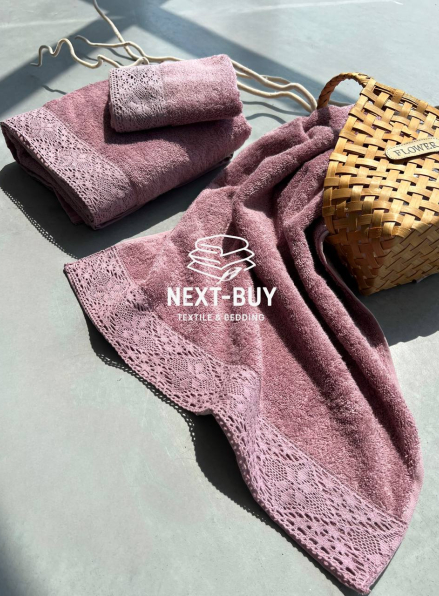 Maison Dor Naturella набір рушників 3шт 30х50 50х90 70х140 махра з мереживом світло-фіолетовий