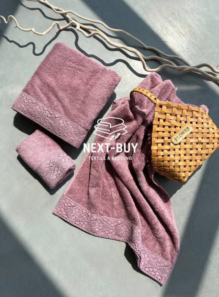 Maison Dor Naturella набір рушників 3шт 30х50 50х90 70х140 махра з мереживом світло-фіолетовий
