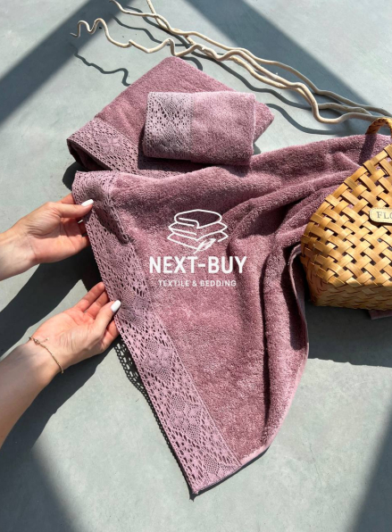 Maison Dor Naturella набір рушників 3шт 30х50 50х90 70х140 махра з мереживом світло-фіолетовий