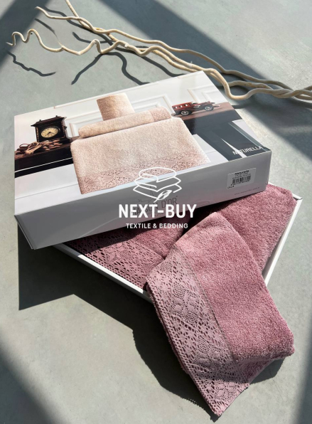 Maison Dor Naturella набір рушників 3шт 30х50 50х90 70х140 махра з мереживом світло-фіолетовий