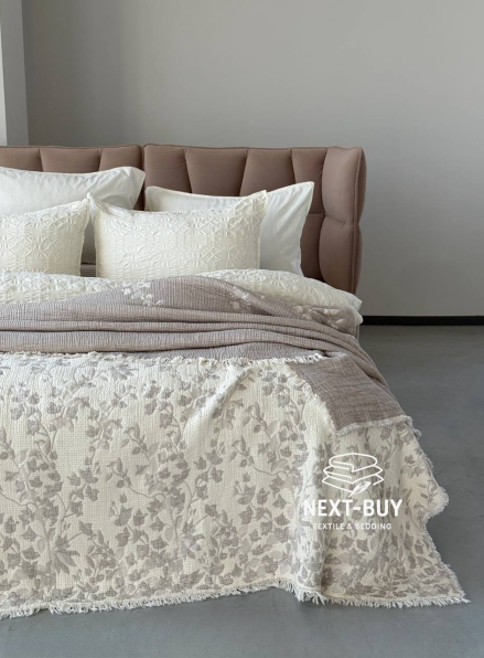 Муслиновое покрывало Misty Garden Mokko/krem евро Турция