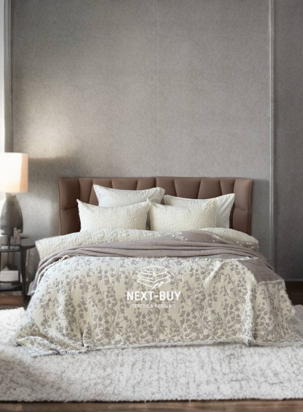 Муслиновое покрывало Misty Garden Mokko/krem евро Турция