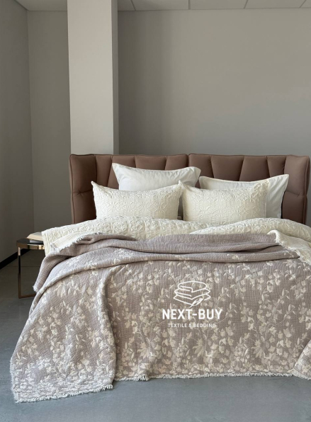 Муслиновое покрывало Misty Garden Mokko/krem евро Турция