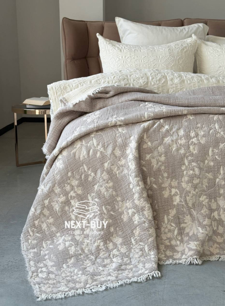 Муслиновое покрывало Misty Garden Mokko/krem евро Турция