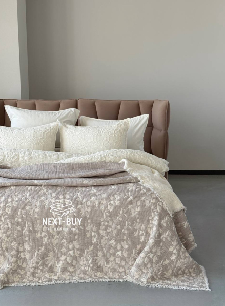 Муслиновое покрывало Misty Garden Mokko/krem евро Турция