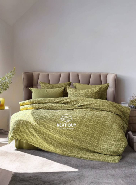 Эксклюзивное постельное белье Limasso Kristal Olive 200x220 из вареного хлопка