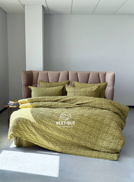 Эксклюзивное постельное белье Limasso Kristal Olive 200x220 из вареного хлопка