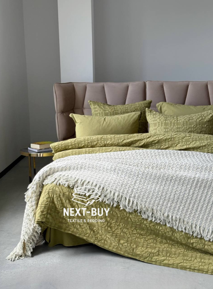 Легкий плед жатка з бахромою Maison D'or Paris Melodia green 220х240