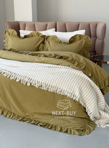 Эксклюзивное постельное белье Limasso Exclusive Olive 200x220 из вареного хлопка
