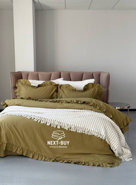 Эксклюзивное постельное белье Limasso Exclusive Olive 200x220 из вареного хлопка