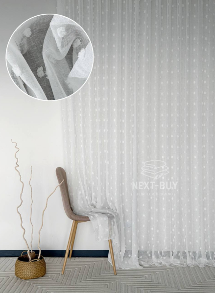 Тюль з 3D помпонами Linen Dots Ecru Туреччина