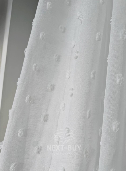 Тюль з 3D помпонами Linen Dots Ecru Туреччина