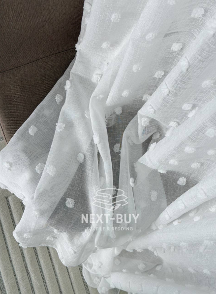 Тюль з 3D помпонами Linen Dots Ecru Туреччина