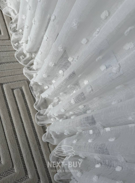 Тюль з 3D помпонами Linen Dots Ecru Туреччина