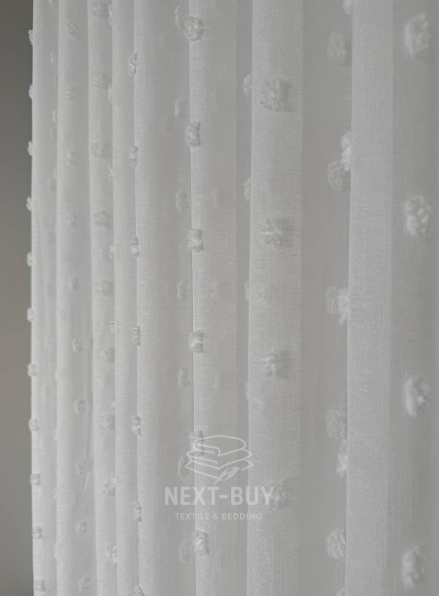 Тюль з 3D помпонами Linen Dots Ecru Туреччина