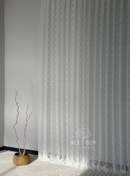 Тюль з 3D помпонами Linen Dots Ecru Туреччина