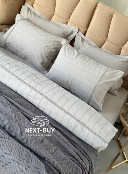 Постільна білизна з простирадлом на резинці Saheser Jasmin Gri Євро