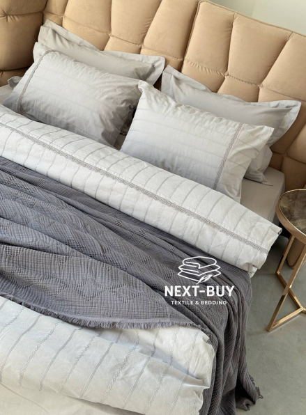 Постільна білизна з простирадлом на резинці Saheser Jasmin Gri Євро