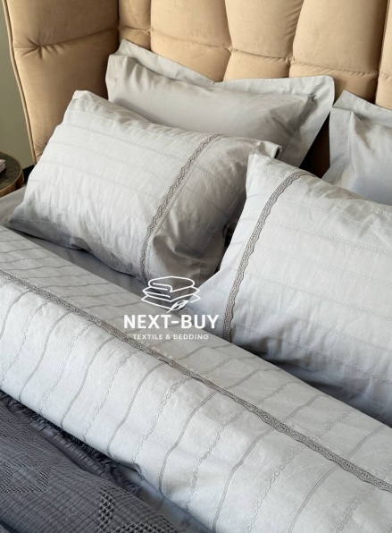 Постільна білизна з простирадлом на резинці Saheser Jasmin Gri Євро